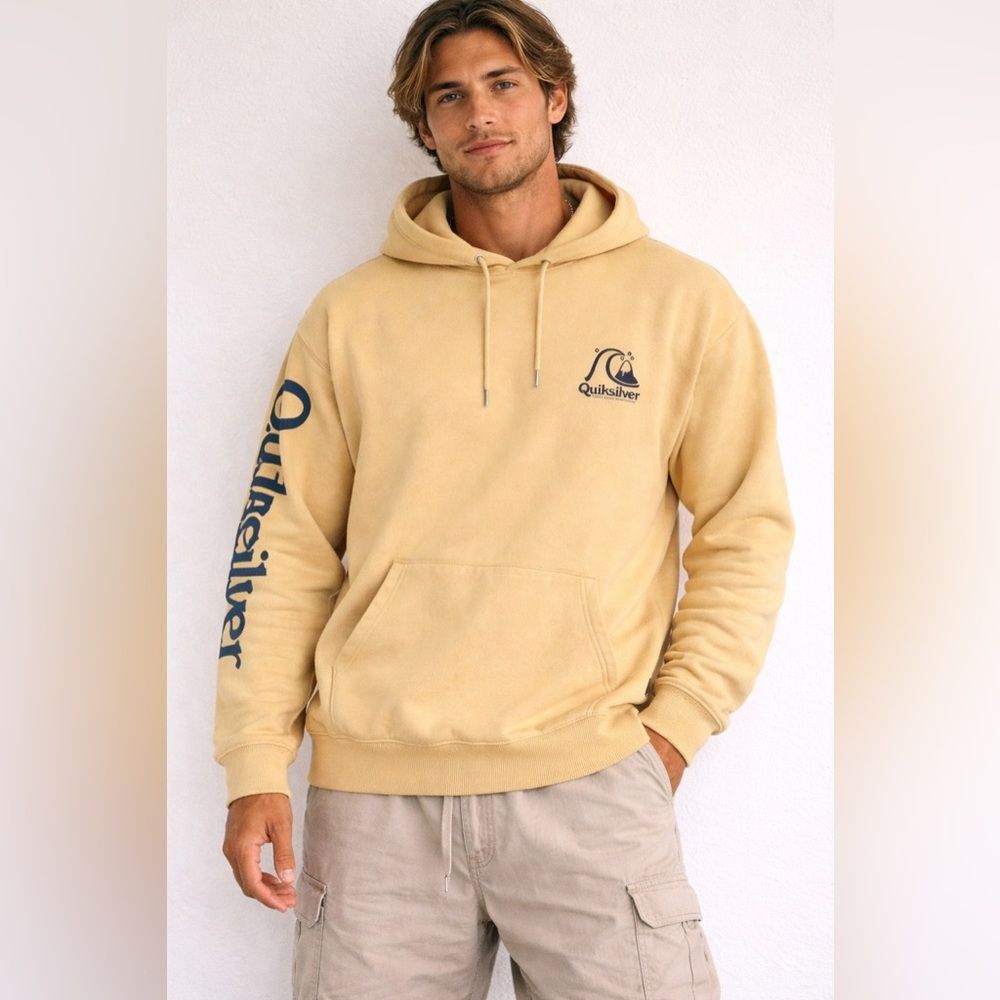 Quiksilver Hoodie Yellow Pullover Logo Surf Skate L